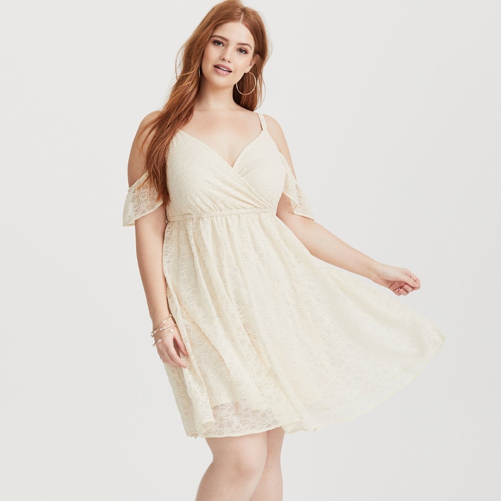 Ivory Lace Cold Shoulder Skater Dress